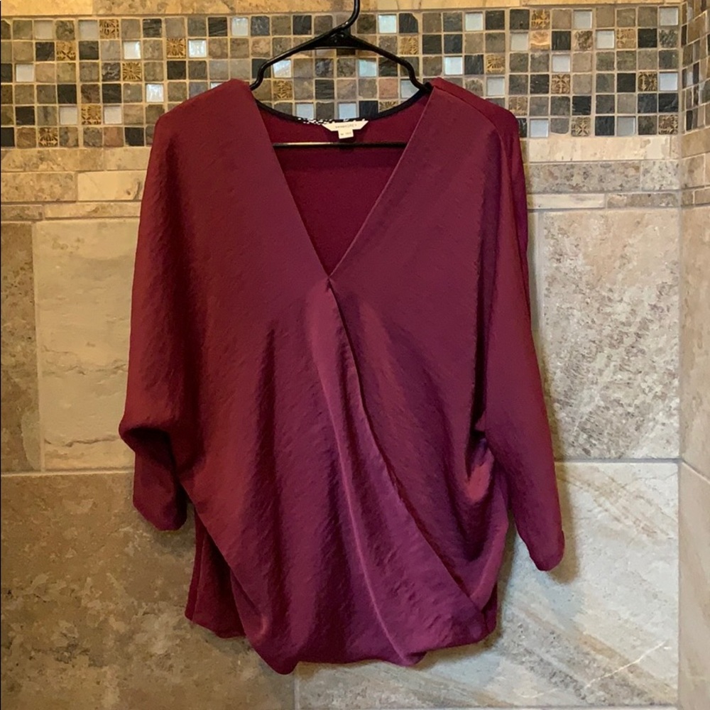 Sweet GREY Maroon cross cross top with 3/4 sleeves